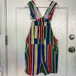 rainbow striped overall shorts